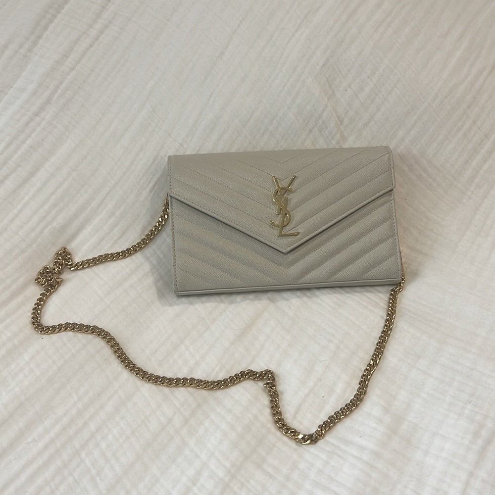 SOLD Saint Laurent Matelasse Envelope Chain Wallet Shoulder Bag in Crema Soft
